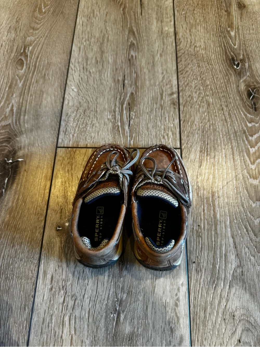 Sperry Kids Brown Leather Boat Shoes with Gray Laces